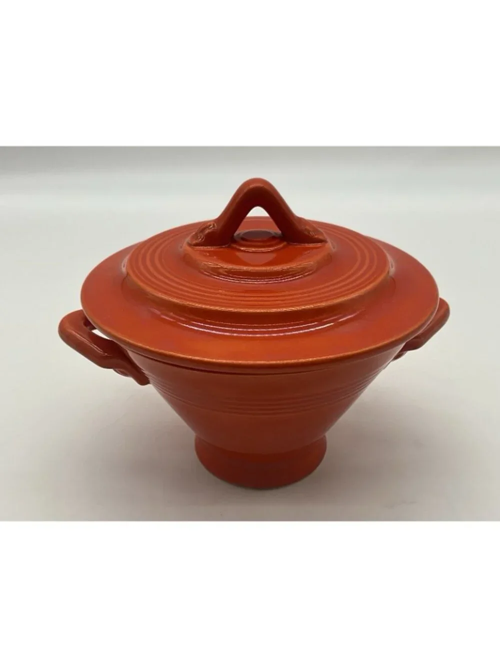 Homer Laughlin Harlequin Creamer and Lidded Sugar Bowl in a Red-Orange Glaze VTG